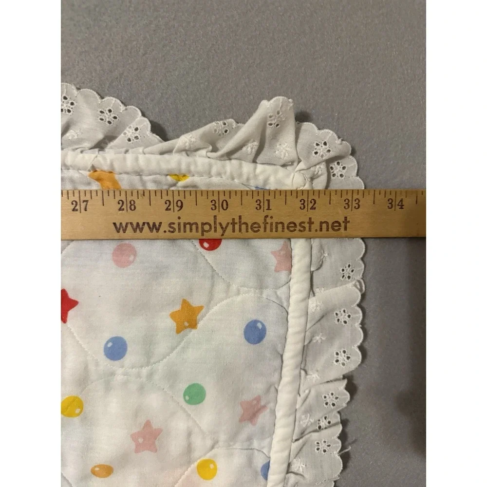 Vintage 80s Soft Colorful Baby Blanket Bears Ruffle Crib Comforter Quilt Nursery